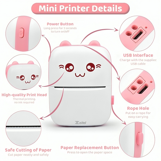 Mini Bluetooth Thermal Label Printer β Portable, Ink-Free, Black on White with Paper & Stickers (Android & iOS)