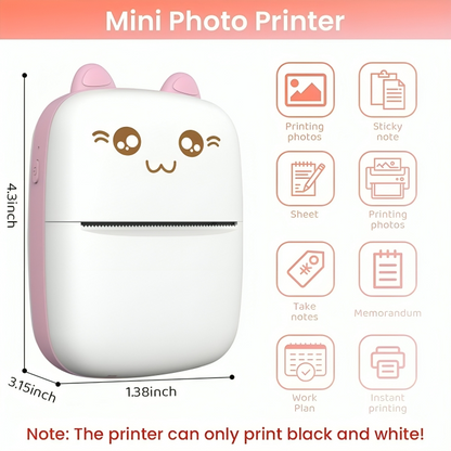 Mini Bluetooth Thermal Label Printer – Portable, Ink-Free, Black on White with Paper & Stickers (Android & iOS)